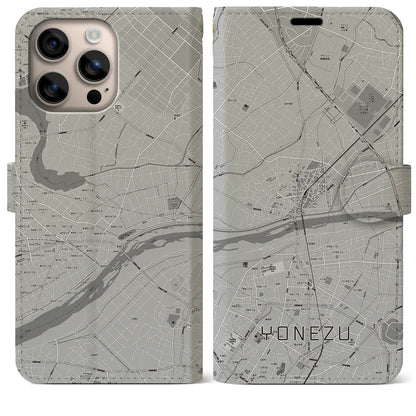 【米津（愛知県）】地図柄iPhoneケース（手帳タイプ）モノトーン・iPhone 16 Plus 用