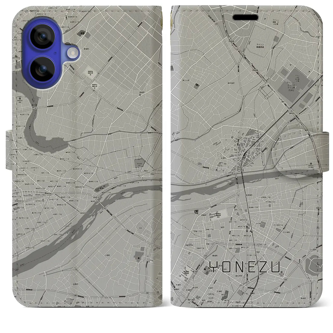 【米津(愛知県)】地図柄iPhoneケース(手帳タイプ)モノトーン・iPhone 16 Pro Max 用