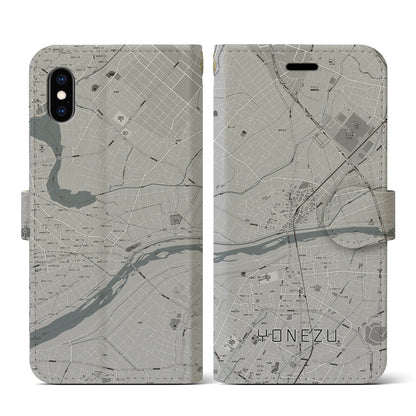 【米津（愛知県）】地図柄iPhoneケース（手帳タイプ）モノトーン・iPhone XS / X 用