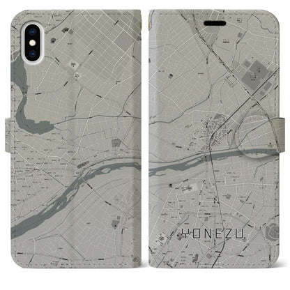 【米津（愛知県）】地図柄iPhoneケース（手帳タイプ）モノトーン・iPhone XS Max 用