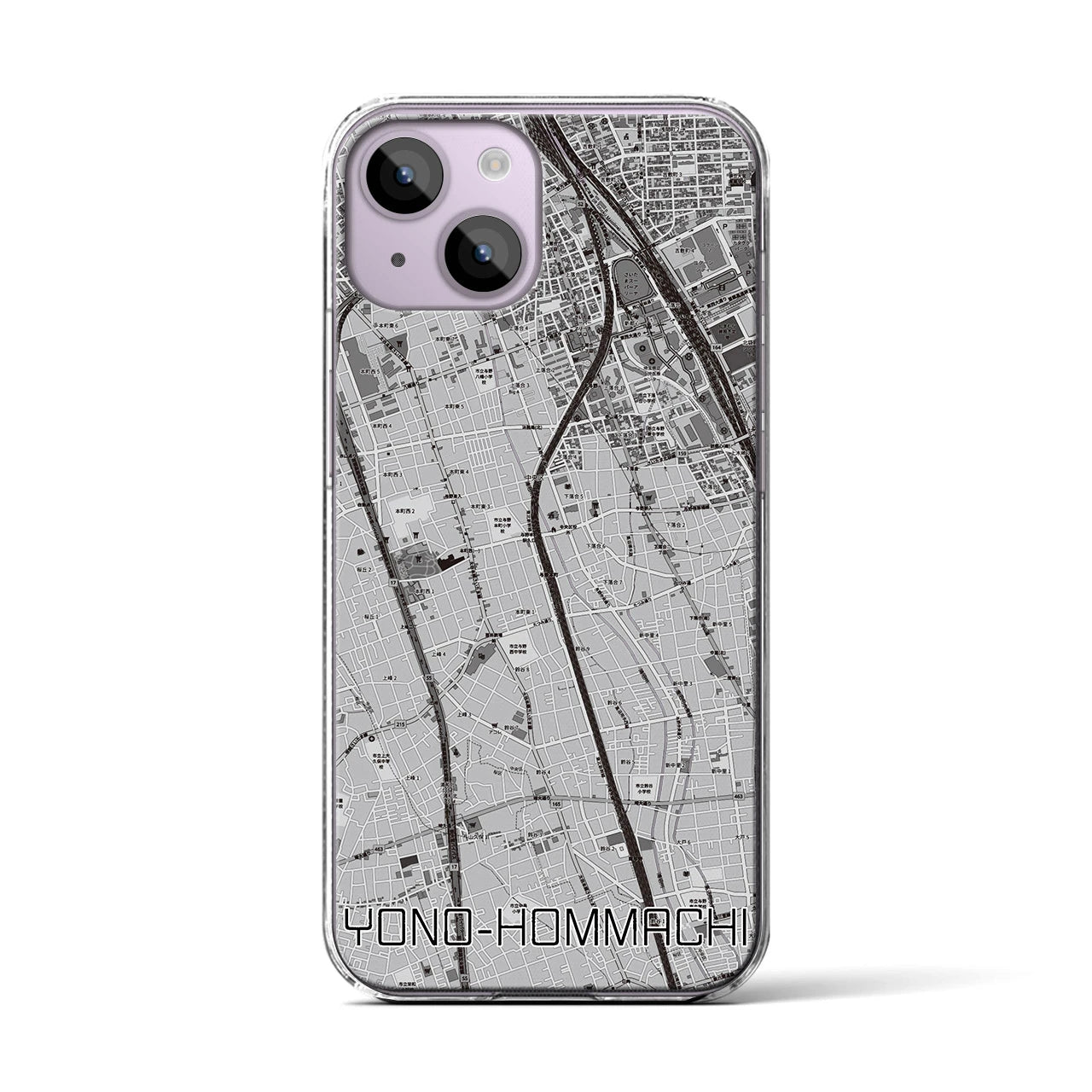 【与野本町（埼玉県）】地図柄iPhoneケース（クリアタイプ）