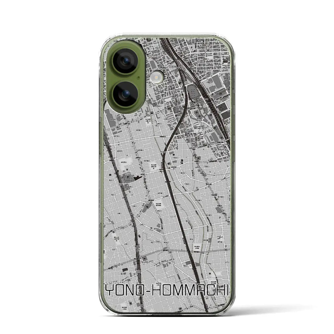 【与野本町（埼玉県）】地図柄iPhoneケース（クリアタイプ）モノトーン・iPhone 17 Pro Max 用