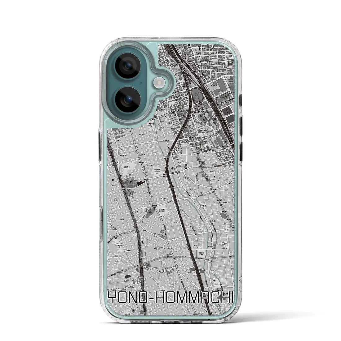 【与野本町（埼玉県）】地図柄iPhoneケース（MagSafeタイプ）モノトーン・iPhone 16 Pro 用