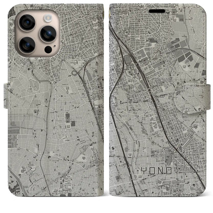 【与野（埼玉県）】地図柄iPhoneケース（手帳タイプ）モノトーン・iPhone 16 Plus 用