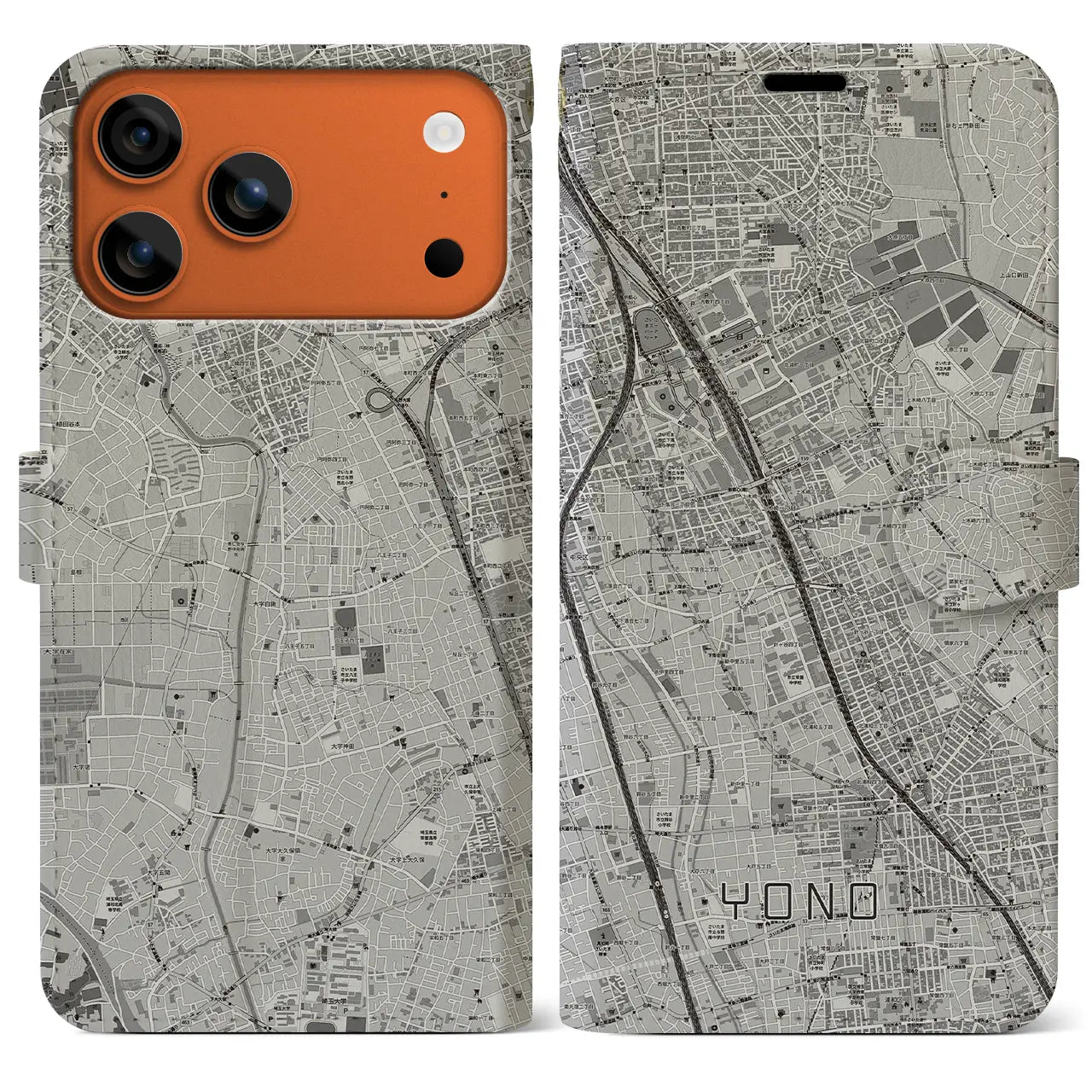 【与野（埼玉県）】地図柄iPhoneケース（手帳タイプ）