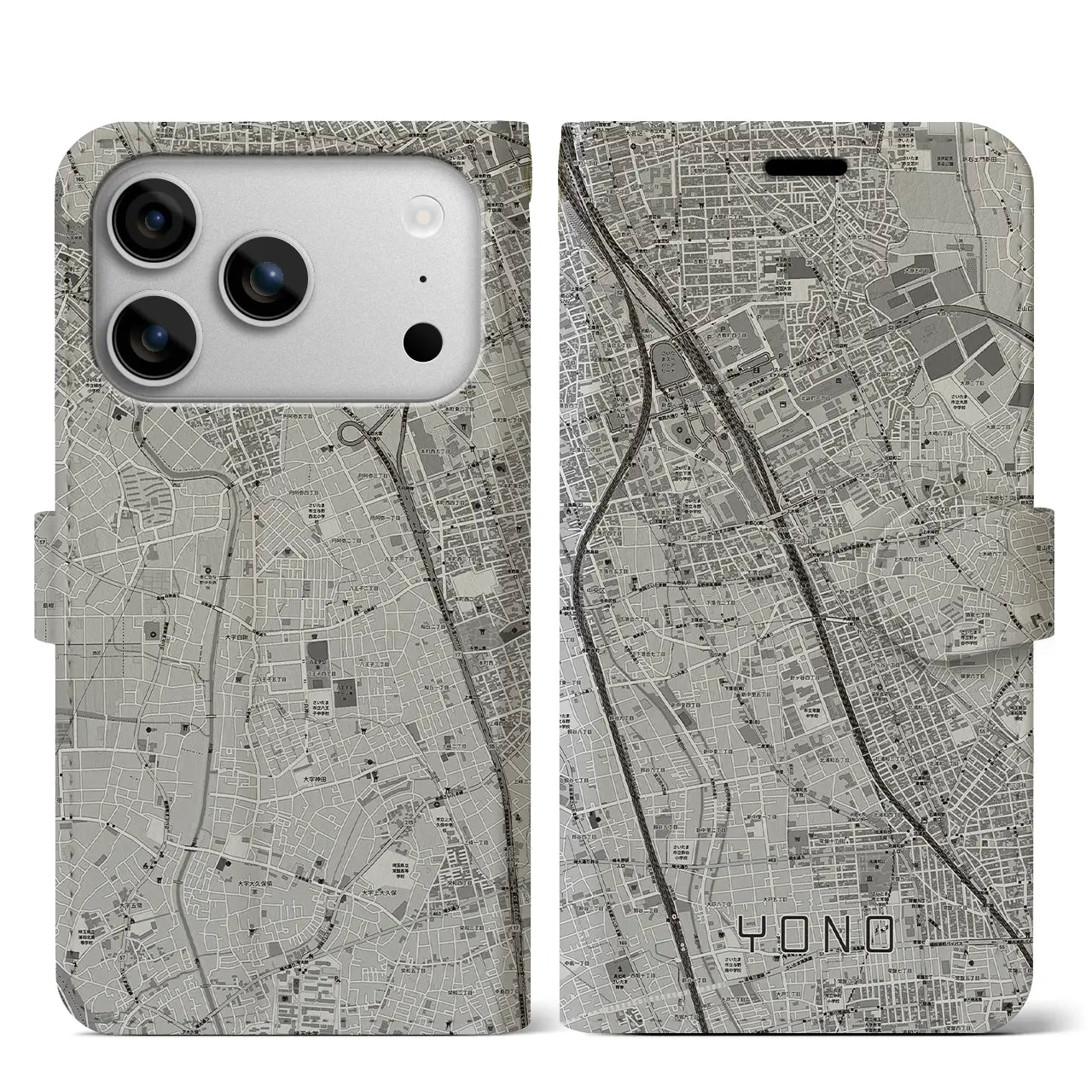 【与野（埼玉県）】地図柄iPhoneケース（手帳タイプ）