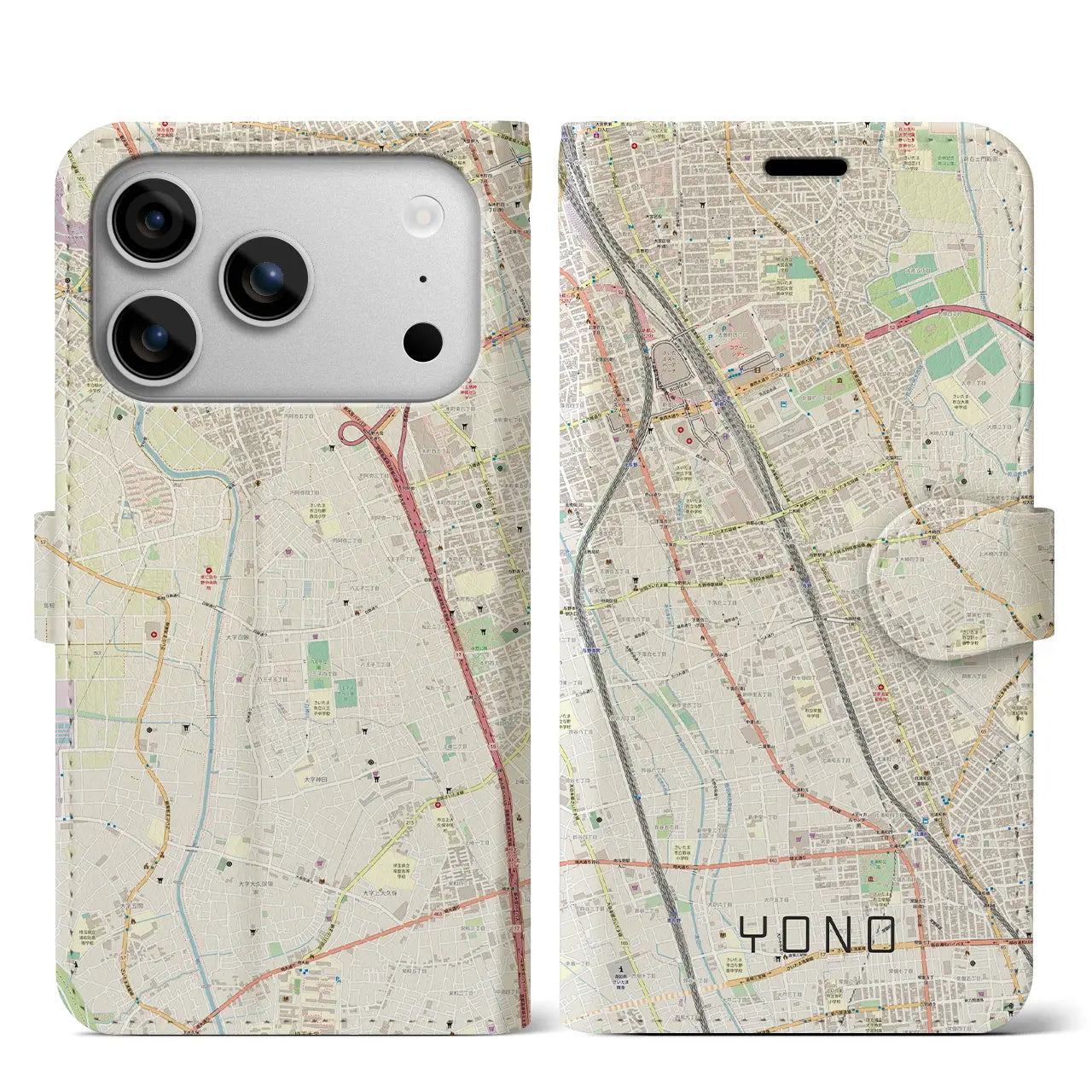 【与野（埼玉県）】地図柄iPhoneケース（手帳タイプ）