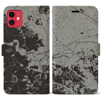 【寄居（埼玉県）】地図柄iPhoneケース（手帳タイプ）モノトーン・iPhone 11 用