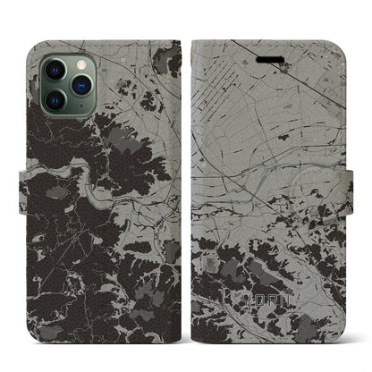 【寄居（埼玉県）】地図柄iPhoneケース（手帳タイプ）モノトーン・iPhone 11 Pro 用