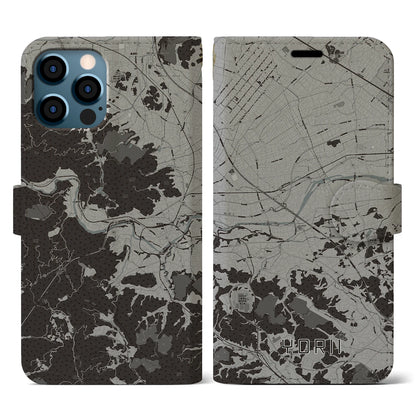 【寄居（埼玉県）】地図柄iPhoneケース（手帳タイプ）モノトーン・iPhone 12 / 12 Pro 用