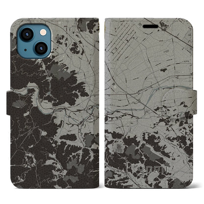 【寄居（埼玉県）】地図柄iPhoneケース（手帳タイプ）モノトーン・iPhone 13 用