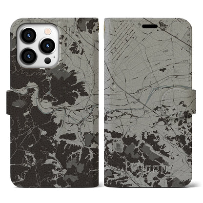 【寄居（埼玉県）】地図柄iPhoneケース（手帳タイプ）モノトーン・iPhone 13 Pro 用