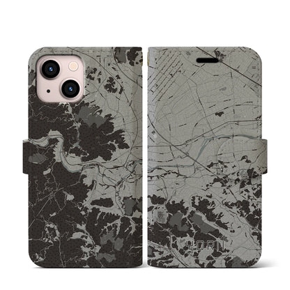 【寄居（埼玉県）】地図柄iPhoneケース（手帳タイプ）モノトーン・iPhone 13 mini 用