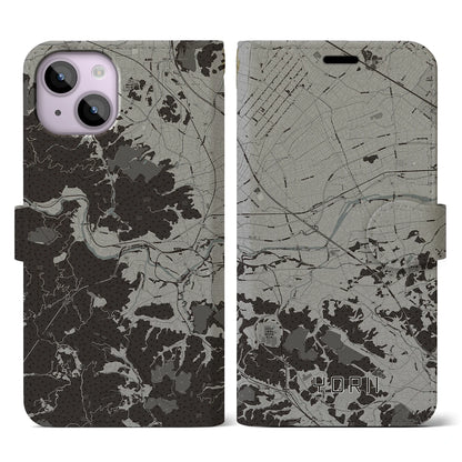 【寄居（埼玉県）】地図柄iPhoneケース（手帳タイプ）モノトーン・iPhone 14 用