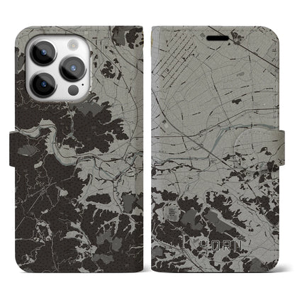 【寄居（埼玉県）】地図柄iPhoneケース（手帳タイプ）モノトーン・iPhone 14 Pro 用