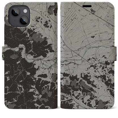 【寄居（埼玉県）】地図柄iPhoneケース（手帳タイプ）モノトーン・iPhone 14 Plus 用