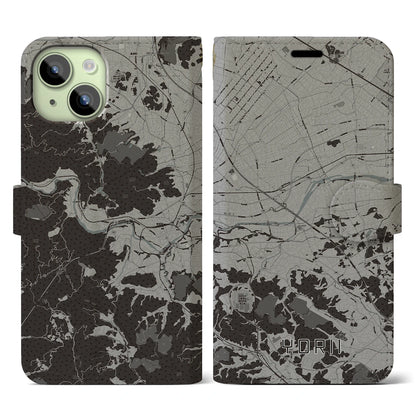 【寄居（埼玉県）】地図柄iPhoneケース（手帳タイプ）モノトーン・iPhone 15 用