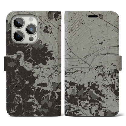 【寄居（埼玉県）】地図柄iPhoneケース（手帳タイプ）モノトーン・iPhone 15 Pro 用