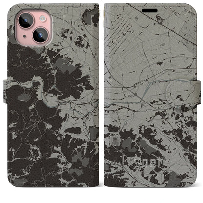 【寄居（埼玉県）】地図柄iPhoneケース（手帳タイプ）モノトーン・iPhone 15 Plus 用