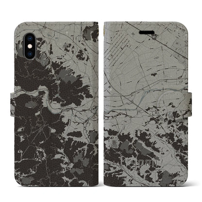 【寄居（埼玉県）】地図柄iPhoneケース（手帳タイプ）モノトーン・iPhone XS / X 用