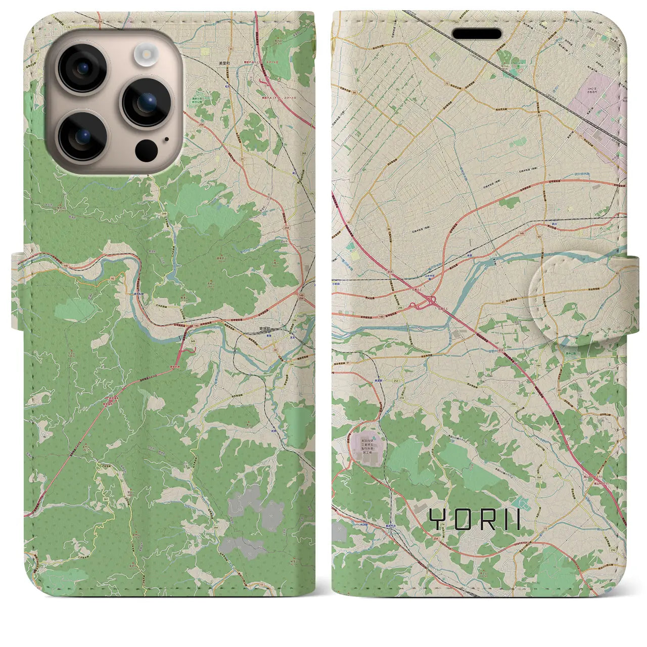 【寄居（埼玉県）】地図柄iPhoneケース（手帳タイプ）ナチュラル・iPhone 16 Plus 用