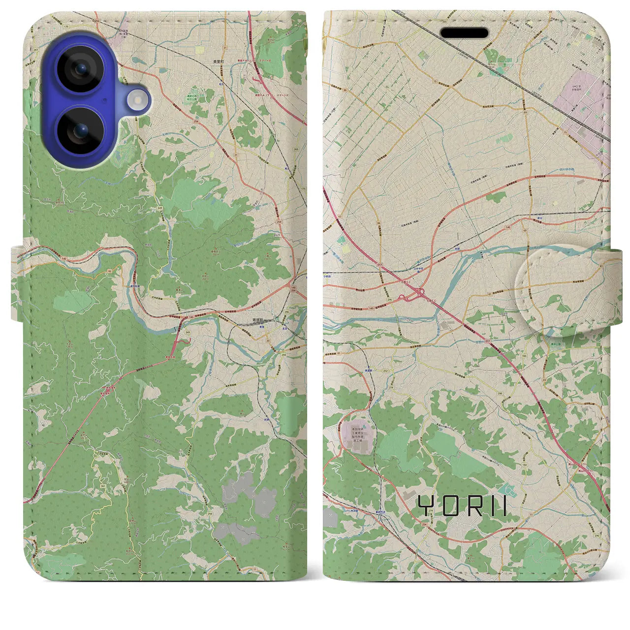 【寄居（埼玉県）】地図柄iPhoneケース（手帳タイプ）ナチュラル・iPhone 16 Pro Max 用