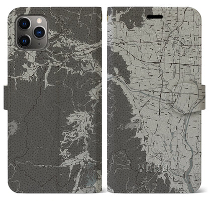 【養老（岐阜県）】地図柄iPhoneケース（手帳タイプ）モノトーン・iPhone 11 Pro Max 用