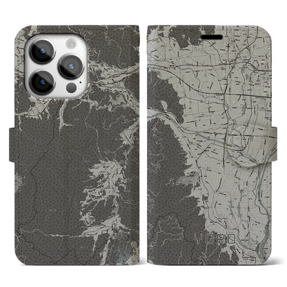 【養老（岐阜県）】地図柄iPhoneケース（手帳タイプ）モノトーン・iPhone 14 Pro 用