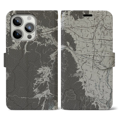 【養老（岐阜県）】地図柄iPhoneケース（手帳タイプ）モノトーン・iPhone 15 Pro 用