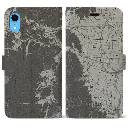 【養老（岐阜県）】地図柄iPhoneケース（手帳タイプ）モノトーン・iPhone XR 用