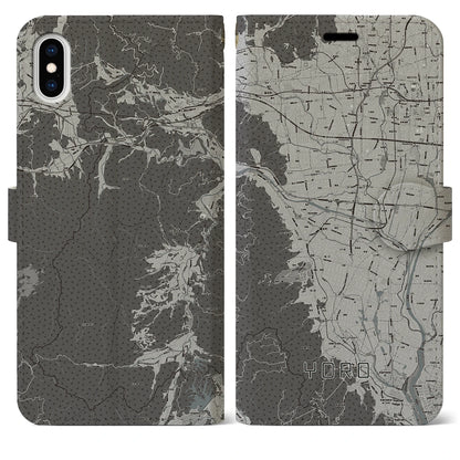 【養老（岐阜県）】地図柄iPhoneケース（手帳タイプ）モノトーン・iPhone XS Max 用