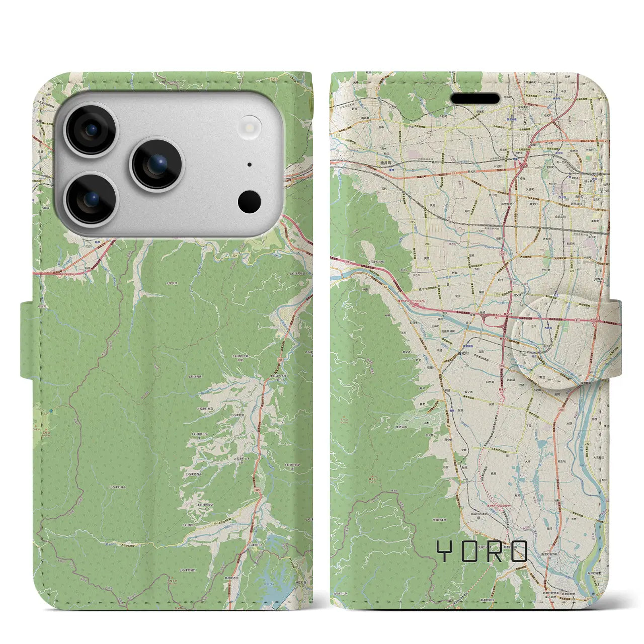 【養老（岐阜県）】地図柄iPhoneケース（手帳タイプ）ナチュラル・iPhone 17 Pro Max 用