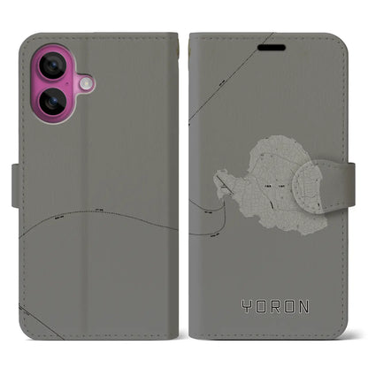 【与論（鹿児島県）】地図柄iPhoneケース（手帳タイプ）モノトーン・iPhone 16 Pro 用