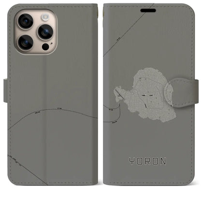 【与論（鹿児島県）】地図柄iPhoneケース（手帳タイプ）モノトーン・iPhone 16 Plus 用