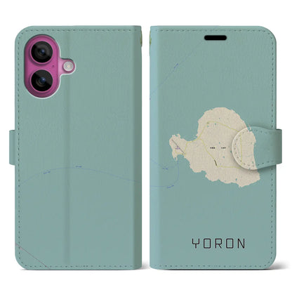 【与論（鹿児島県）】地図柄iPhoneケース（手帳タイプ）ナチュラル・iPhone 16 Pro 用