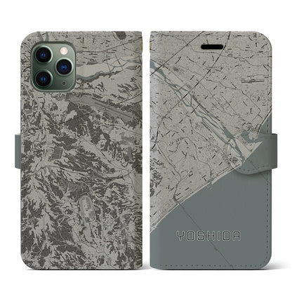 【吉田（静岡県）】地図柄iPhoneケース（手帳タイプ）モノトーン・iPhone 11 Pro 用