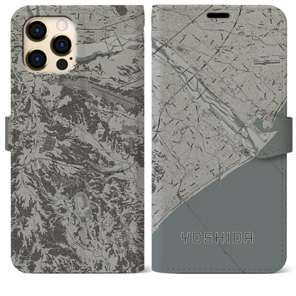 【吉田（静岡県）】地図柄iPhoneケース（手帳タイプ）モノトーン・iPhone 12 Pro Max 用