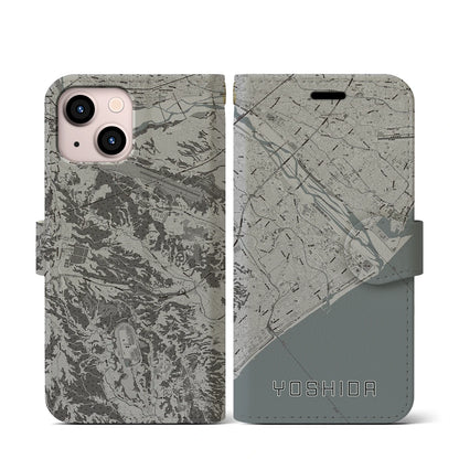 【吉田（静岡県）】地図柄iPhoneケース（手帳タイプ）モノトーン・iPhone 13 mini 用