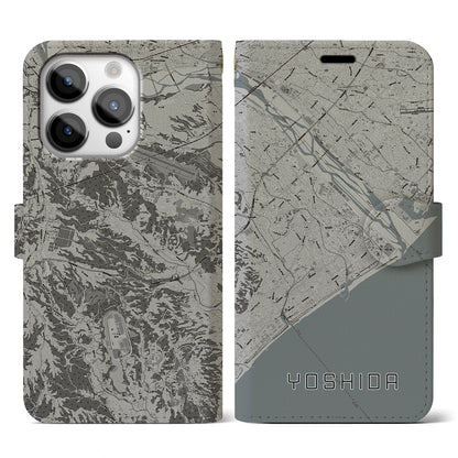 【吉田（静岡県）】地図柄iPhoneケース（手帳タイプ）モノトーン・iPhone 14 Pro 用