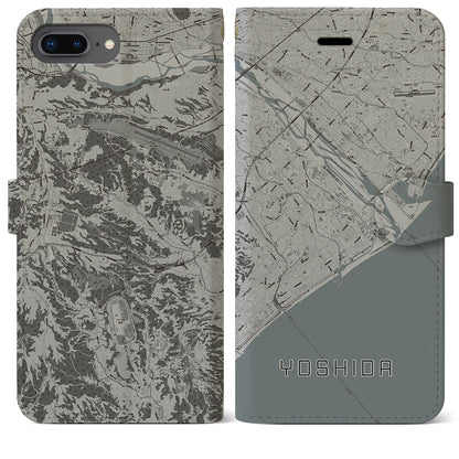【吉田（静岡県）】地図柄iPhoneケース（手帳タイプ）モノトーン・iPhone 8Plus /7Plus / 6sPlus / 6Plus 用