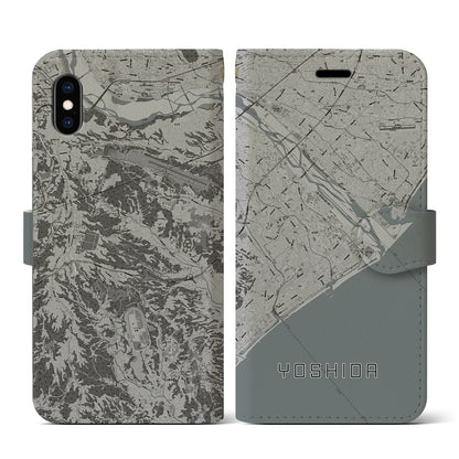【吉田（静岡県）】地図柄iPhoneケース（手帳タイプ）モノトーン・iPhone XS / X 用