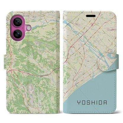 【吉田（静岡県）】地図柄iPhoneケース（手帳タイプ）ナチュラル・iPhone 16 Pro 用