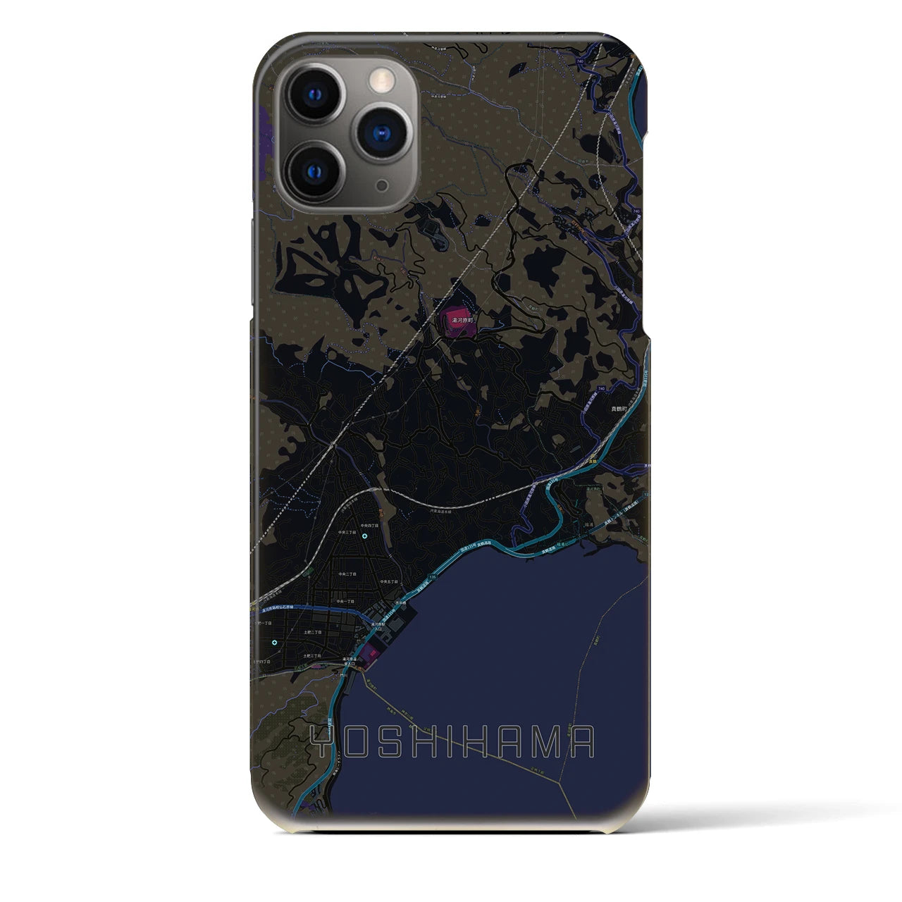 【吉浜】地図柄iPhoneケース（バックカバータイプ・ブラック）iPhone 11 Pro Max 用