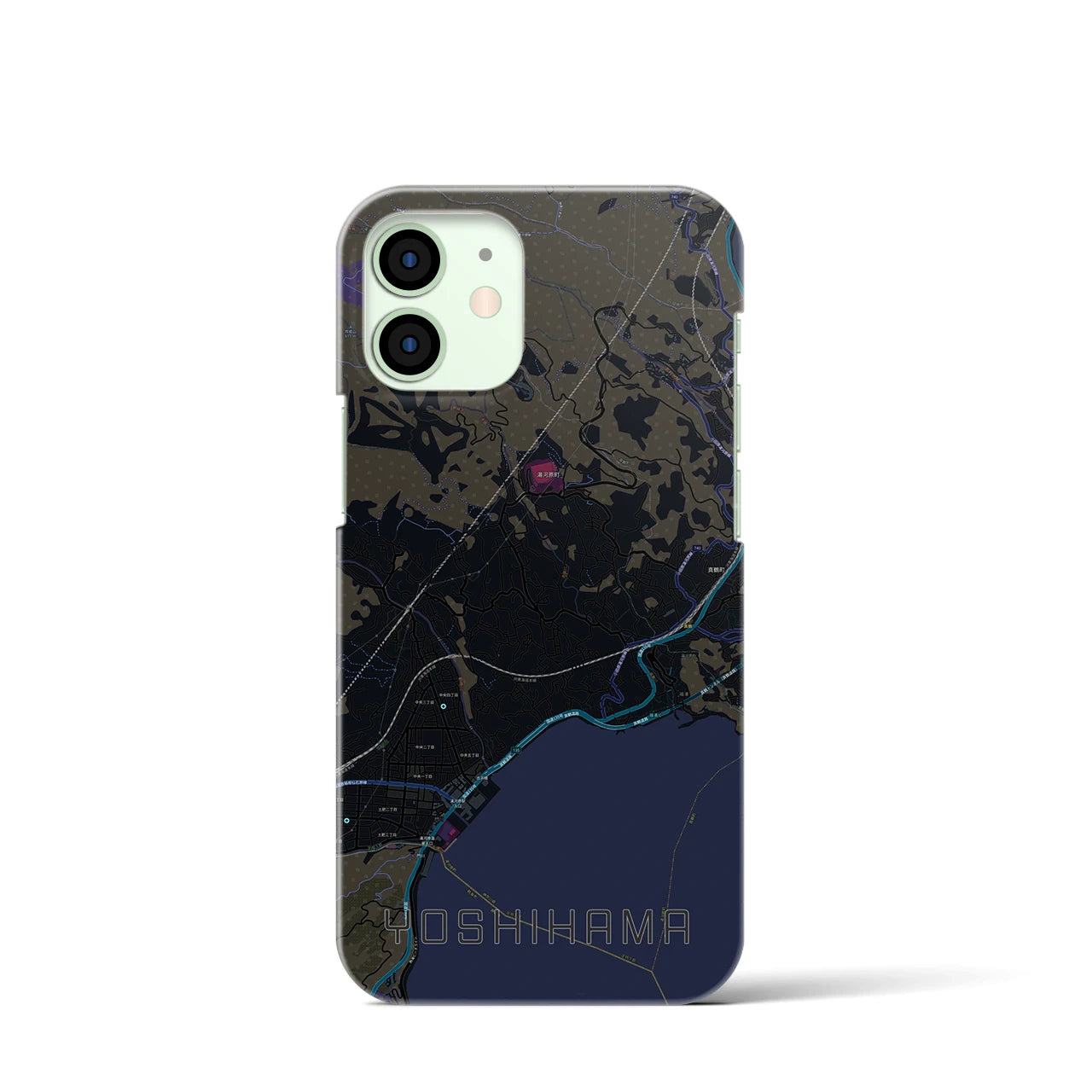 【吉浜】地図柄iPhoneケース（バックカバータイプ・ブラック）iPhone 12 mini 用