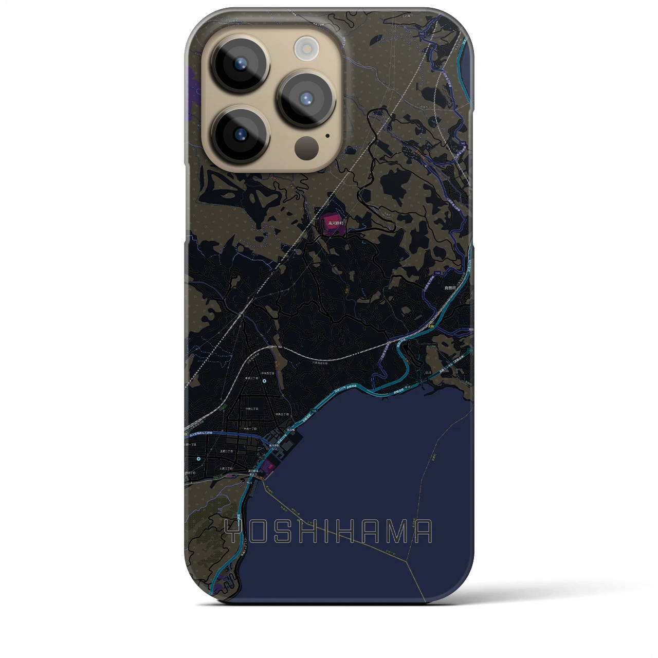 【吉浜】地図柄iPhoneケース（バックカバータイプ・ブラック）iPhone 14 Pro Max 用