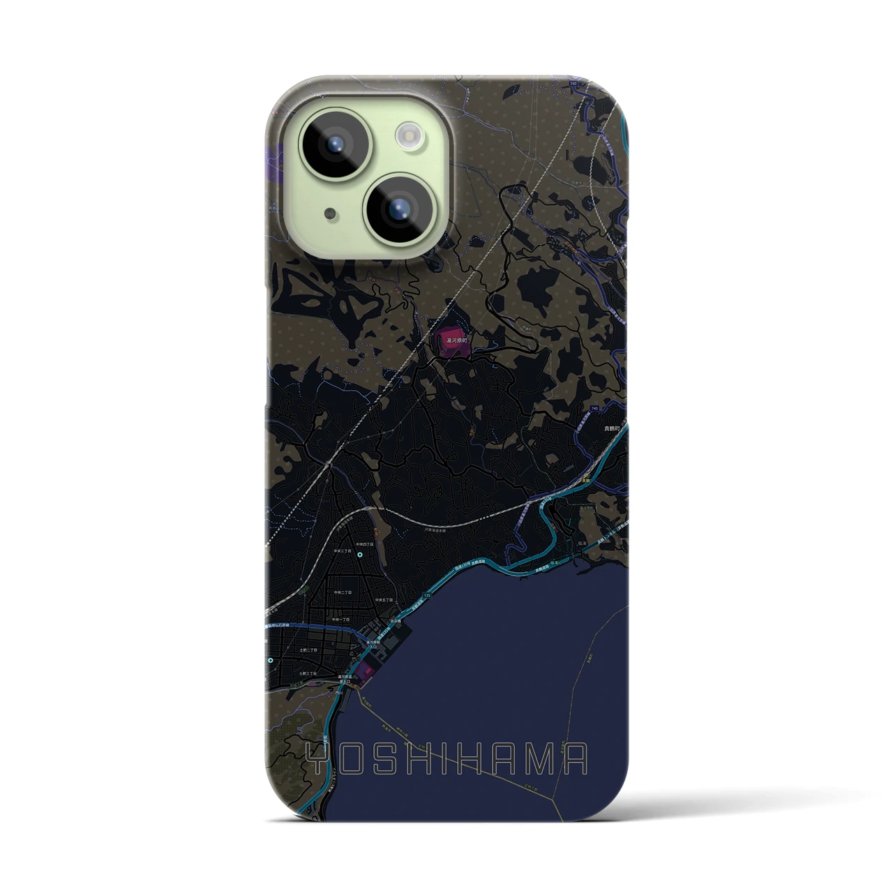 【吉浜】地図柄iPhoneケース（バックカバータイプ・ブラック）iPhone 15 用