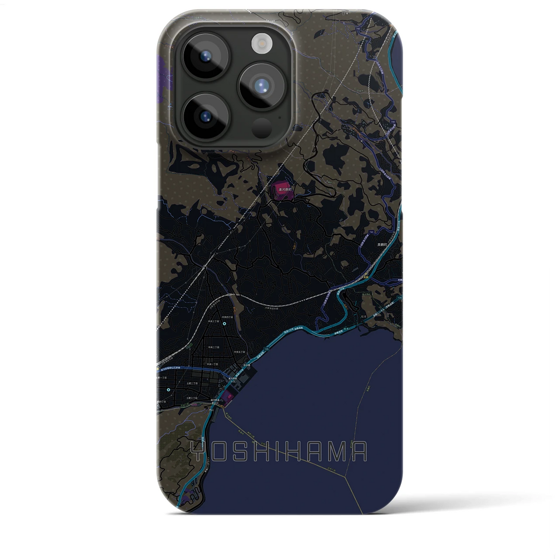 【吉浜】地図柄iPhoneケース（バックカバータイプ・ブラック）iPhone 15 Pro Max 用