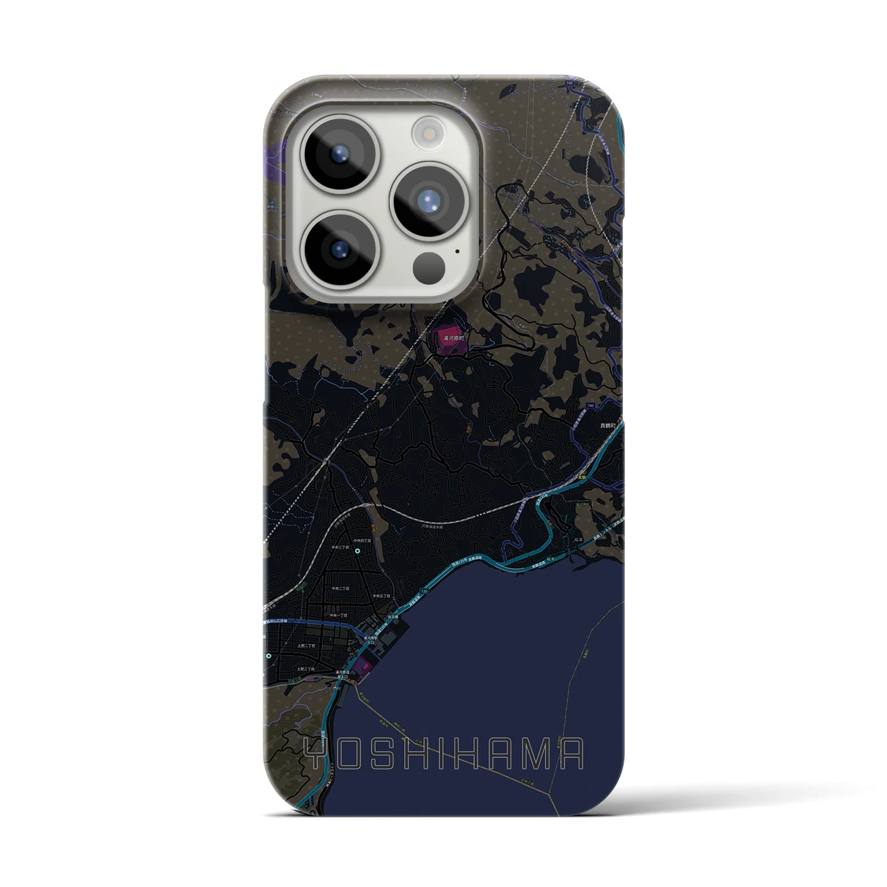 【吉浜】地図柄iPhoneケース（バックカバータイプ・ブラック）iPhone 15 Pro 用