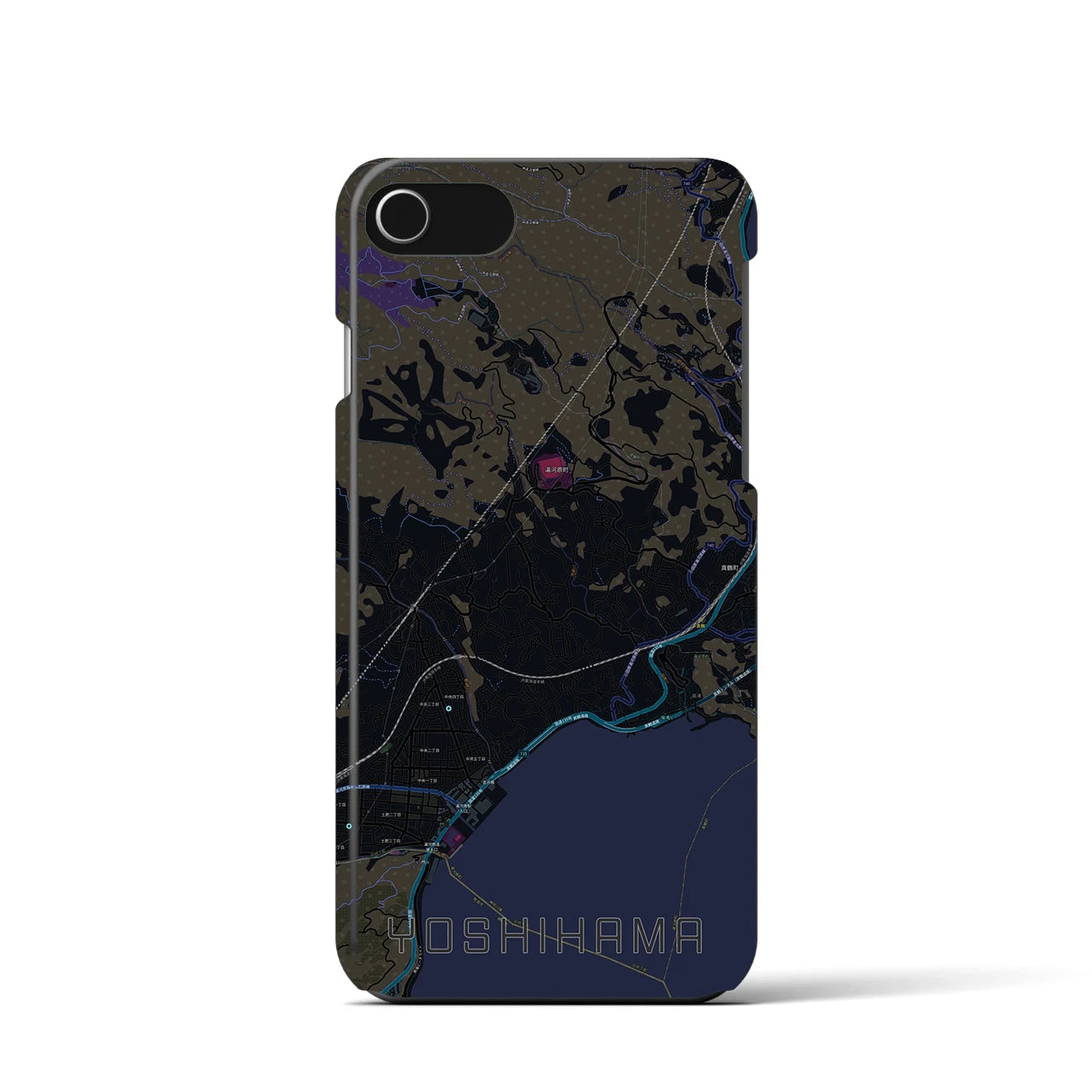 【吉浜】地図柄iPhoneケース（バックカバータイプ・ブラック）iPhone SE（第3 / 第2世代） / 8 / 7 / 6s / 6 用