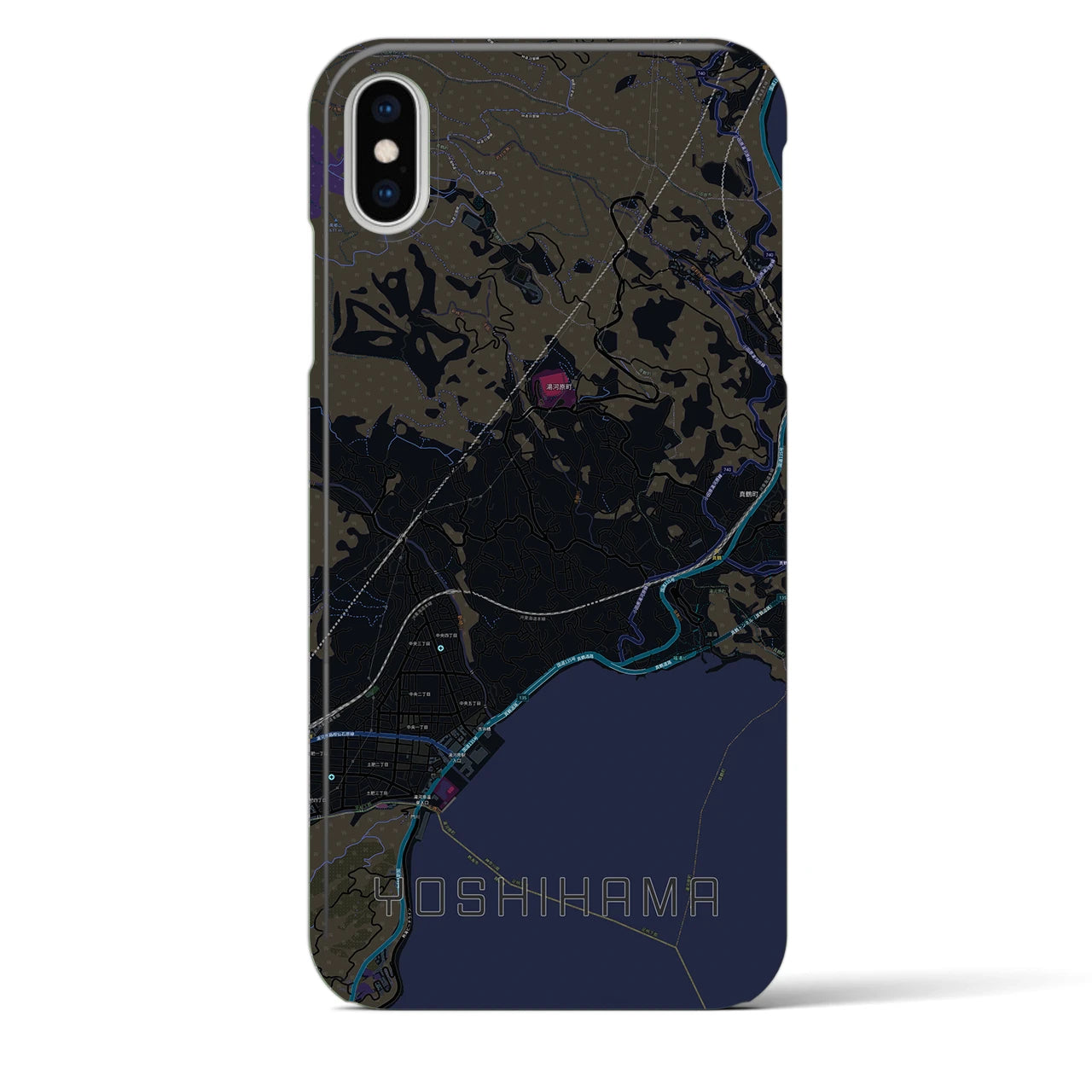 【吉浜】地図柄iPhoneケース（バックカバータイプ・ブラック）iPhone XS Max 用